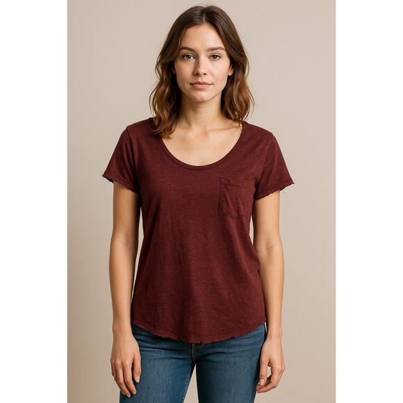 Boho Casual Pocket Tee Maroon Short Sleeve T-Shirt Me to We XS - Picture 1 of 5